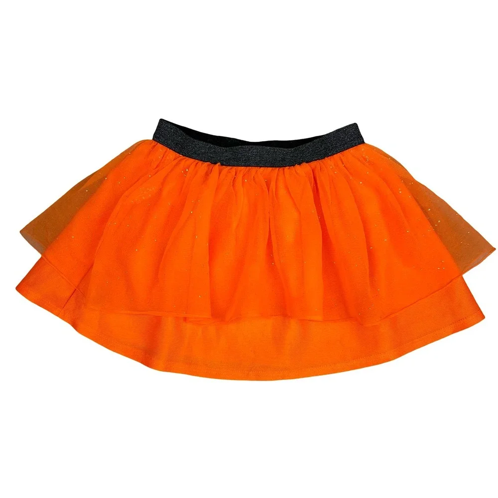 Celebrate Halloween Orange Tulle Skirt Girls 4T Layered Sparkle Elastic Waist